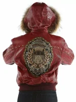 Pelle Pelle Red MB Emblem Hooded Studded Jacket, pellepelle.us