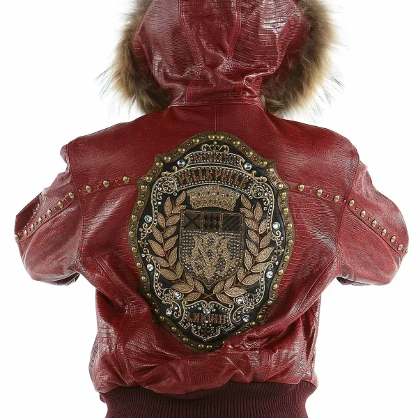 Pelle Pelle Red MB Emblem Hooded Studded Jacket, pellepelle.us