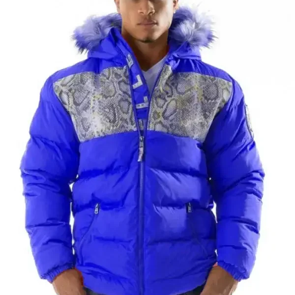 Pelle Pelle Snakeskin Bubble Blue Coat, pellepelle.us