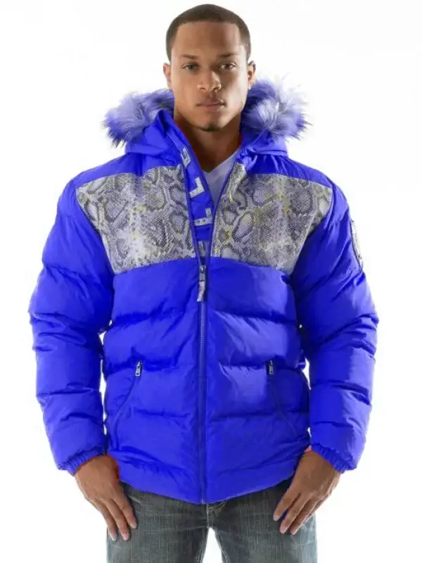 Pelle Pelle Snakeskin Bubble Blue Coat, pellepelle.us