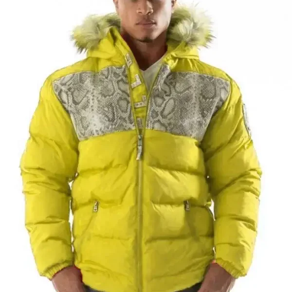 Pelle Pelle Snakeskin Bubble Yellow Coat, pellepelle.us