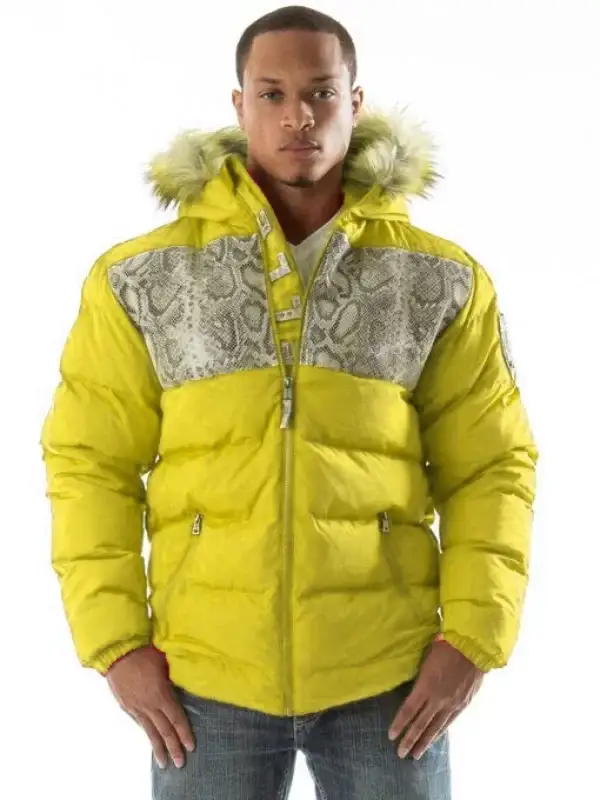 Pelle Pelle Snakeskin Bubble Yellow Coat, pellepelle.us