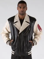 Pelle Pelle Varsity Biker Blackivory Plush Jacket,Pelle Pelle,PellePelle.com