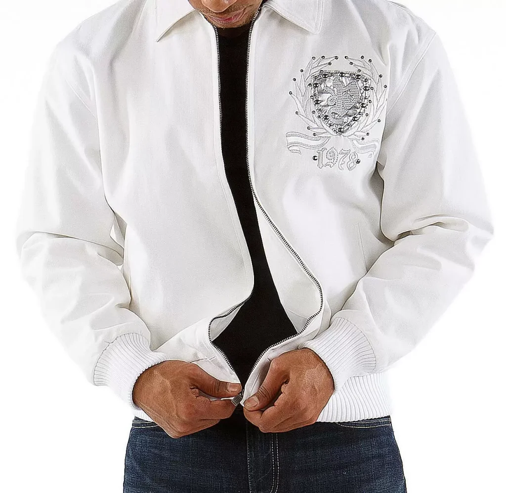 Pelle Pelle White All For One Studded Wool Jacket , pelle pelle.us