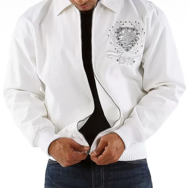 Pelle Pelle White All For One Studded Wool Jacket , pelle pelle.us