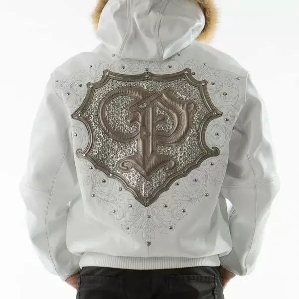 Pelle Pelle White PP Crest Fur Hood Leather Jacket, pellepelle.us