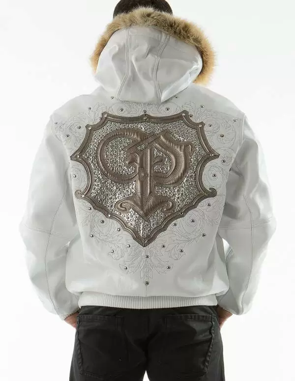 Pelle Pelle White PP Crest Fur Hood Leather Jacket, pellepelle.us