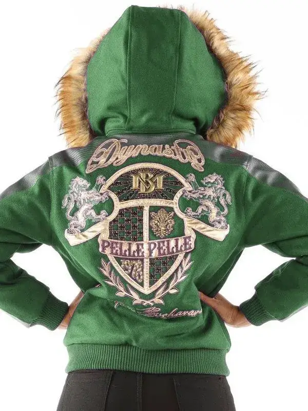 Pelle Pelle Womens Dynasty Green Hooded Jacket, PELLEPELLE.US