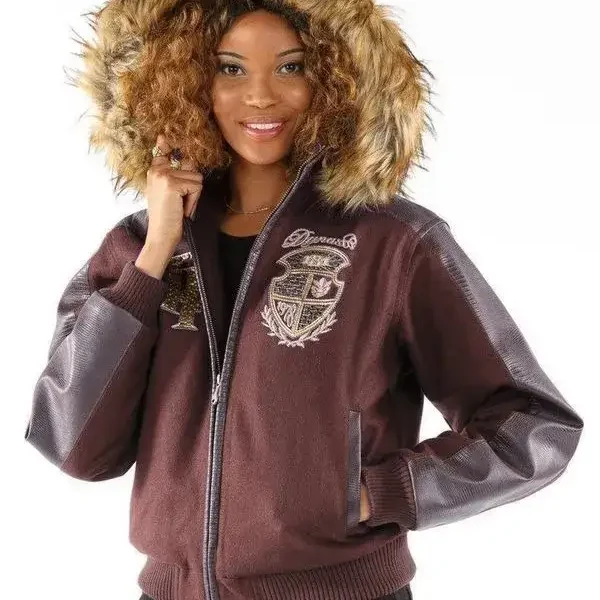 Pelle Pelle Womens Dynasty Maroon Hooded Jacket, pellepelle.us