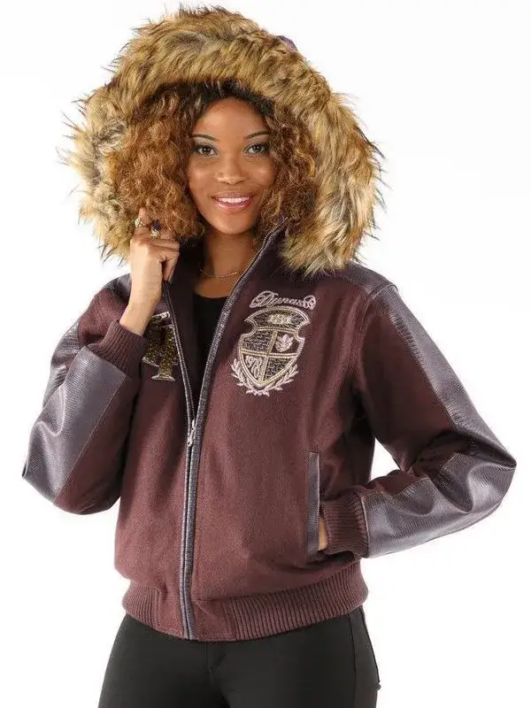 Pelle Pelle Womens Dynasty Maroon Hooded Jacket, pellepelle.us