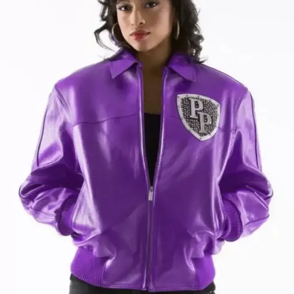 Pelle Pelle Womens Encrusted Varsity Purple Jacket, PELLEPELLE.US