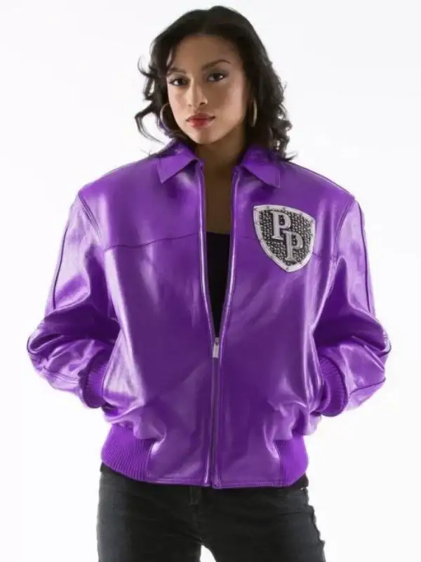 Pelle Pelle Womens Encrusted Varsity Purple Jacket, PELLEPELLE.US