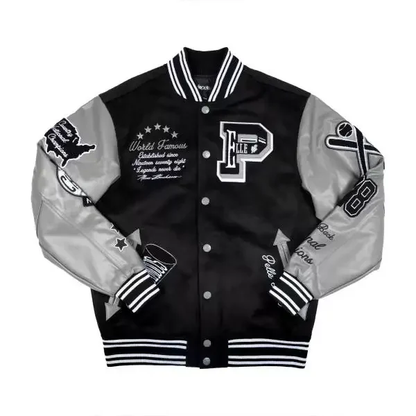 Pelle Pelle World Famous Black & Grey Varsity Jacket pellepelle.us