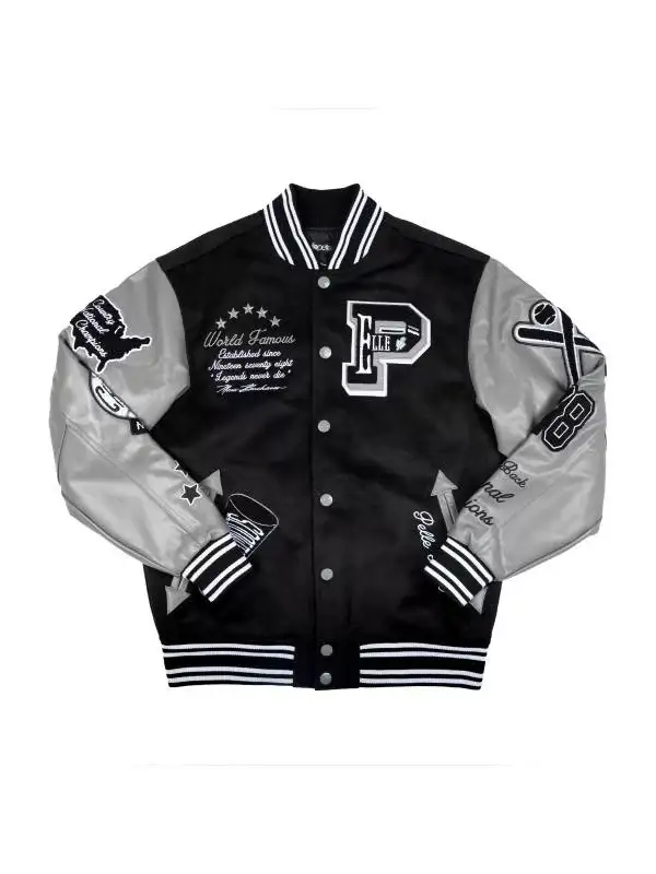 Pelle Pelle World Famous Black & Grey Varsity Jacket pellepelle.us