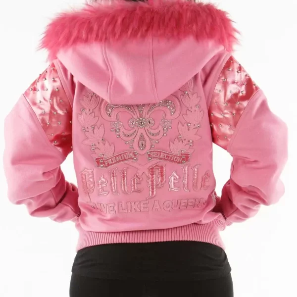 Pink Fur Hood Live Like a Queen Pelle Pelle Wool Jacket, pellepelle.us