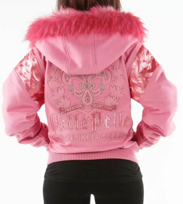 Pink Fur Hood Live Like a Queen Pelle Pelle Wool Jacket, pellepelle.us