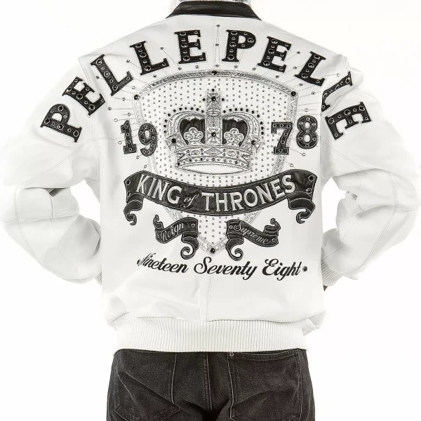 White Pelle Pelle King Of Thrones 1978 Leather Jacket, pellepelle.us