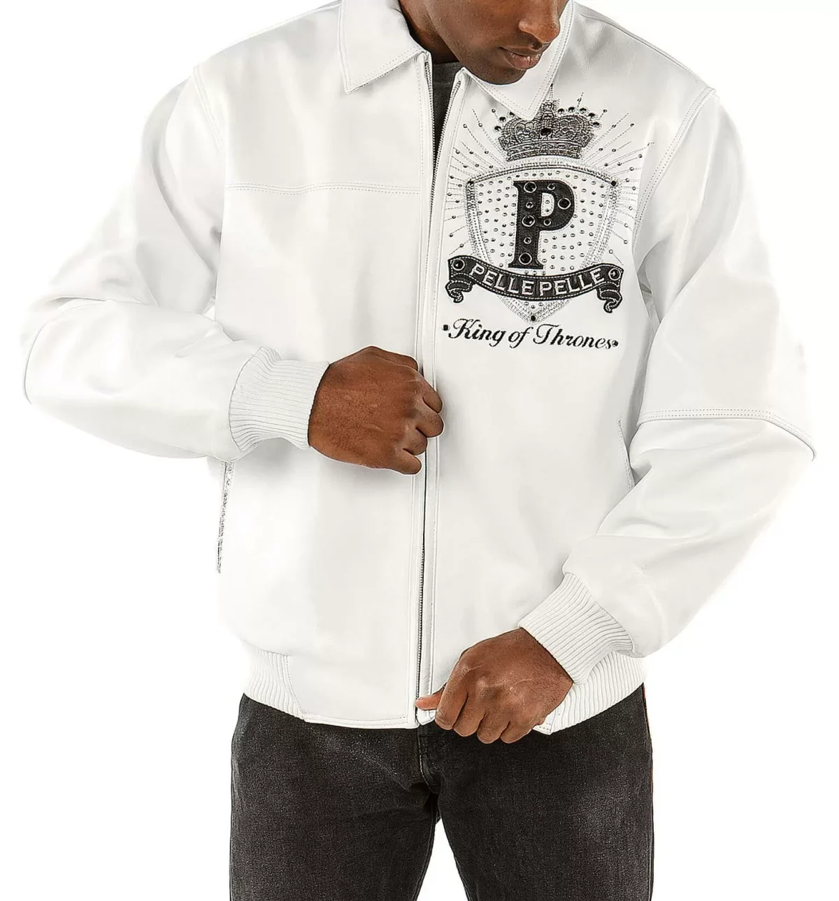 White Pelle Pelle King Of Thrones 1978 Leather Jacket