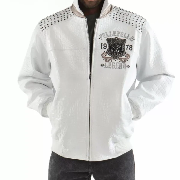 White Pelle Pelle Live Like A King Studded Jacket, pellepelle.us