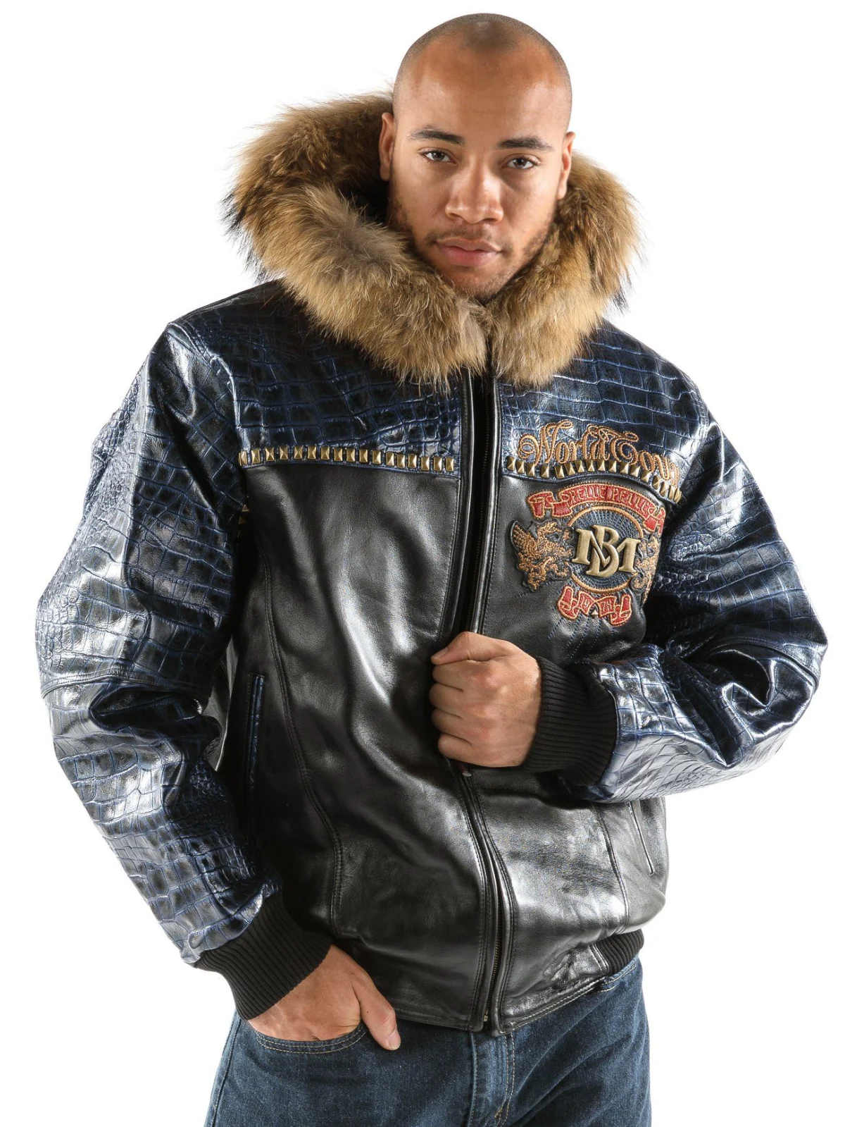 Forty Years Pelle Pelle Black And Blue MB Leather Jacket, pellepelle.us