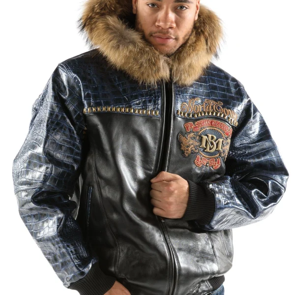 Forty Years Pelle Pelle Black And Blue MB Leather Jacket, pellepelle.us