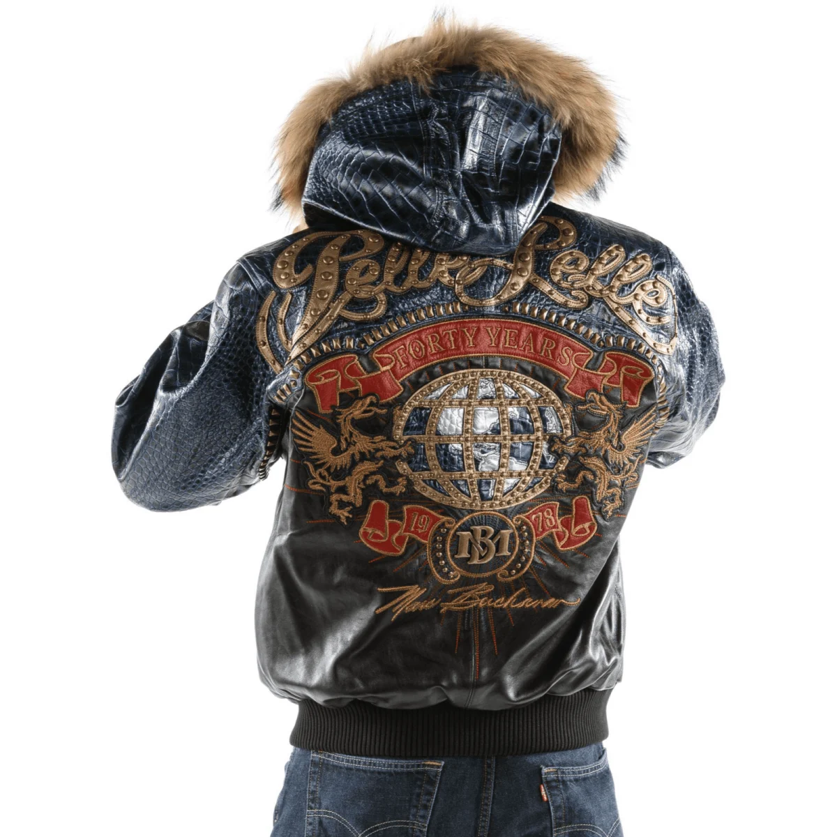 Forty Years Pelle Pelle Black And Blue MB Leather Jacket, pellepelle.us