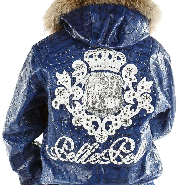 Pelle Pelle Crest Leather Blue Jacket With Fur Collar, pellepelle.us