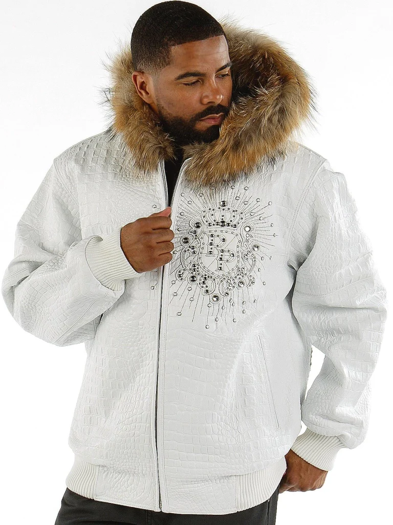 Pelle Pelle Crest White Leather Jacket With Fur Collar, pellepelle.us