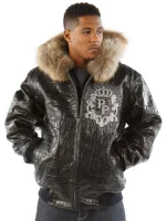 Pelle Pelle Crest Black Leather Jacket With Fur Collar