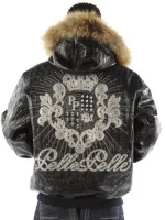 Pelle Pelle Crest Black Leather Jacket With Fur Collar, pellepelle.us