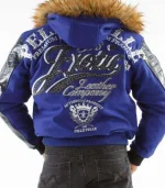 Blue Pelle Pelle Exotic Fur Hood Wool Leather Jacket