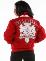 Pelle Pelle Ladies Platinum & Diamonds Red Jacket, pellepelle.us