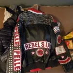 Pelle Pelle Red Black Leather Studded Jacket, pellepelle.us