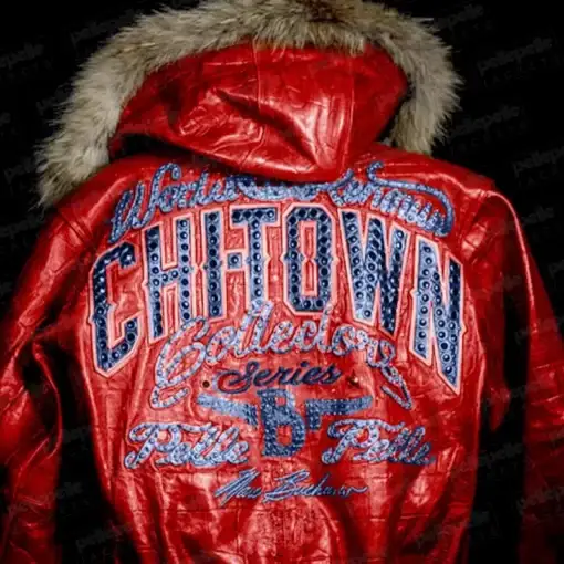 Pelle Pelle Chi-Town Hooded Fur Red Jacket, pellepelle.us