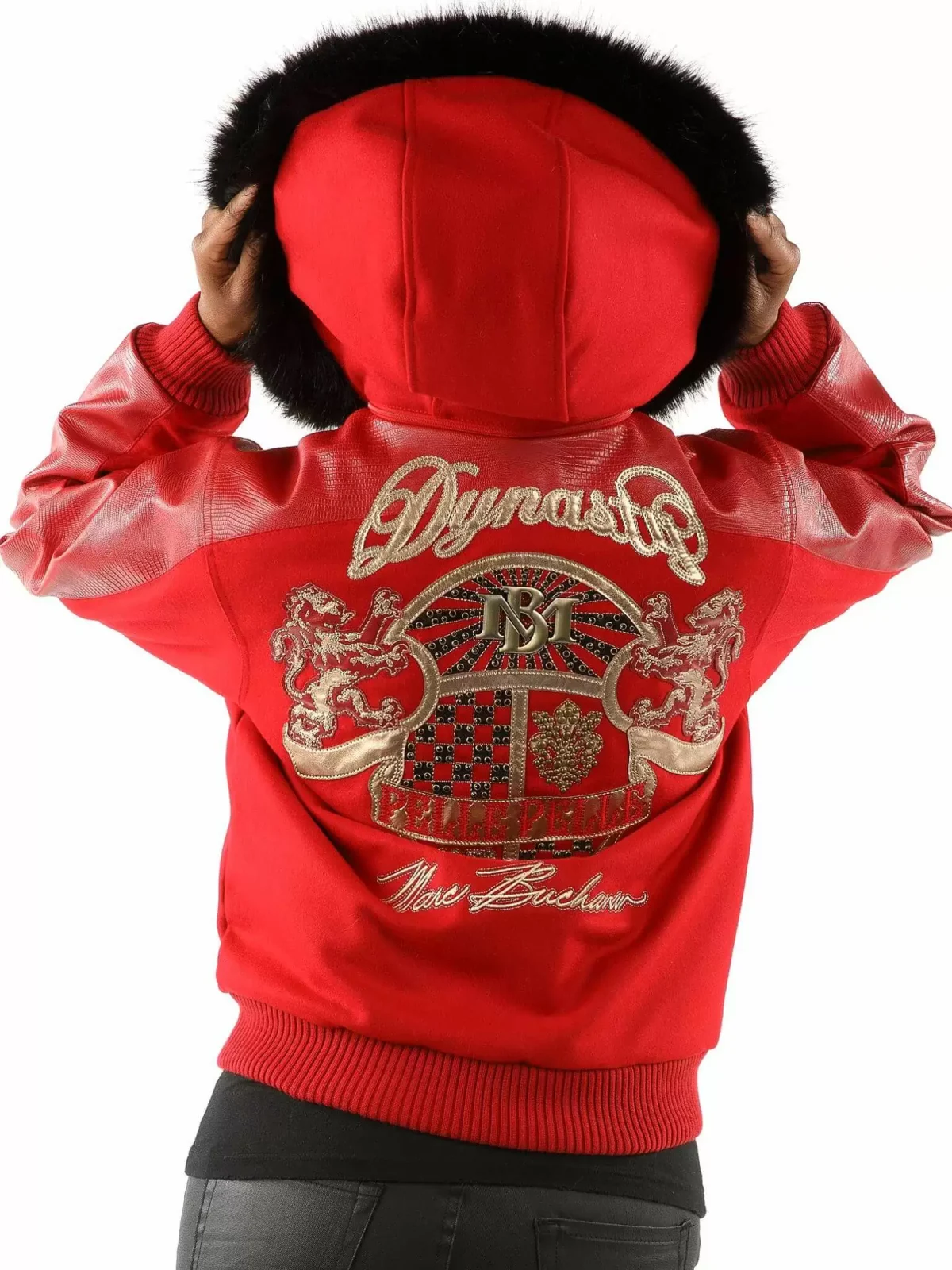 Pelle Pelle Dynasty Red Fur Hood Wool Leather Jacket, pellepelle.us