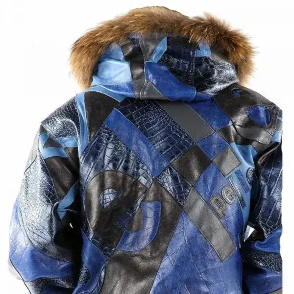 Abstract Pattern Pelle Pelle Leather Blue Jacket, pellepelle.us