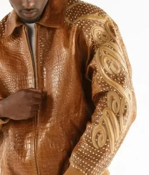 Pelle Pelle Alligator Texture Brown Leather Jacket, pellepelle.us