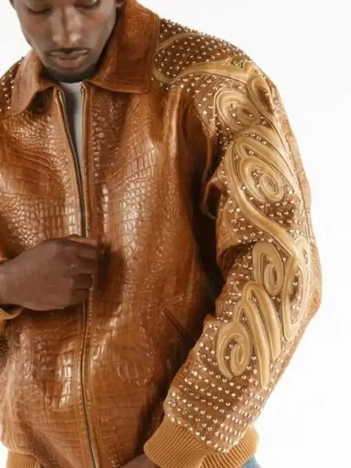 Pelle Pelle Alligator Texture Brown Leather Jacket, pellepelle.us