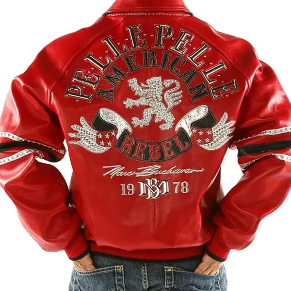 Pelle Pelle Rebel Red Studded Leather Jacket, pellepelle.is