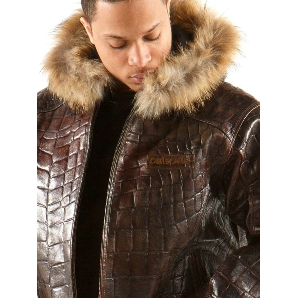 Pelle Pelle Brown Croc Skin Leather Jacket, pellepelle.us