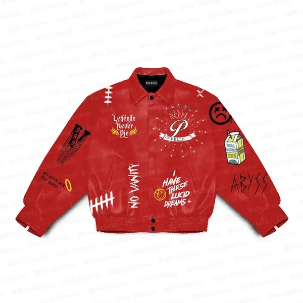 Juice WRLD Legends Never Die Red Varsity Jacket, pellepelle.us