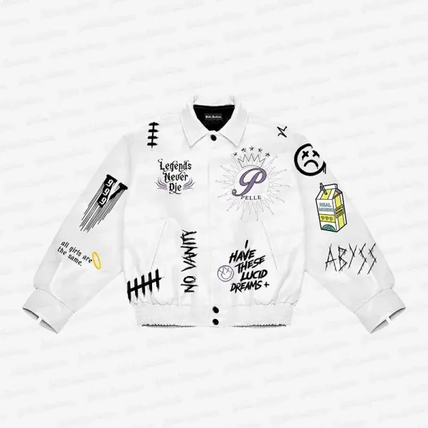 Juice WRLD Legends Never Die White Varsity Jacket, pellepelle.us