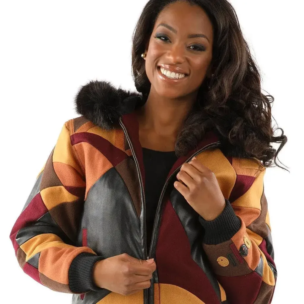 Ladies Pelle Pelle Brown Wool Abstract Jacket, pellepelle.us