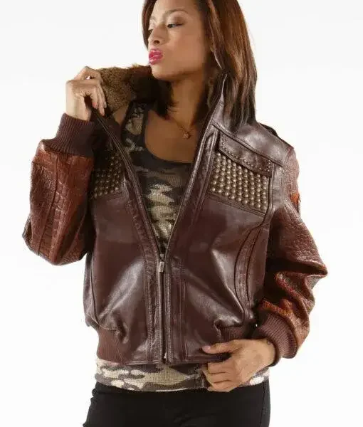 Ladies Pelle Pelle Mb Bomber Brown Leather Jacket, pellepelle.us