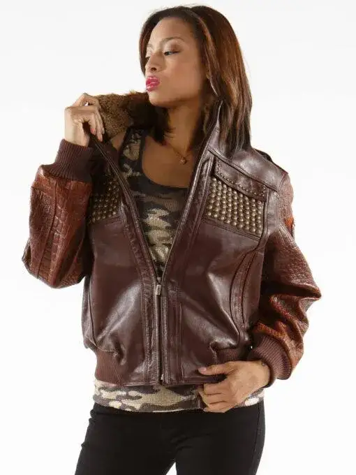 Ladies Pelle Pelle Mb Bomber Brown Leather Jacket, pellepelle.us