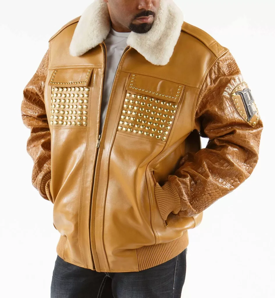 MB Pelle Pelle Brown Fur Collar Studded Jacket pellepelle.us