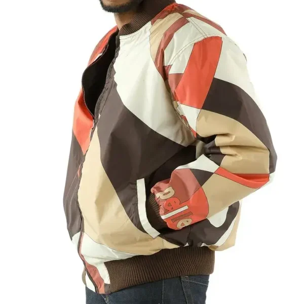 Men Brown Abstract Pelle Pelle Bomber Jacket, pellepelle.us