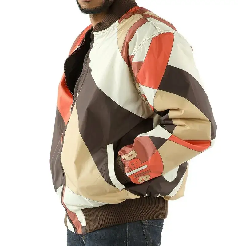 Men Brown Abstract Pelle Pelle Bomber Jacket, pellepelle.us