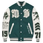 Men Pelle Pelle Green Varsity Jacket, pellepelle.us