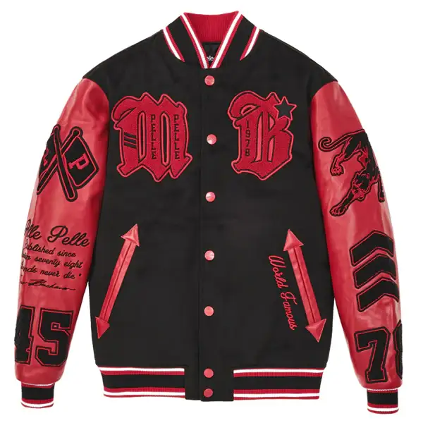 Men Pelle Pelle Red And Black Varsity Jacket, pellepelle.us